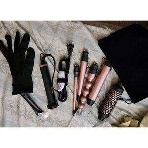 5 in 1 Curling Iron Curling Wand Set with Curling Brush and 4 Interchangeable